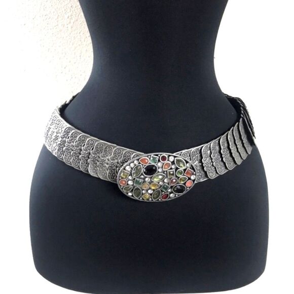 Vintage Rectangle Elastic Metal And Rhinestone 80s,Belts main image 9